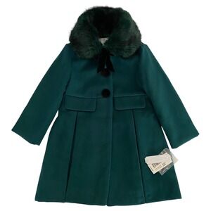 Edgehill Collection Toddler Girls Faux Fur Collar Coat Green Size 2T/3T